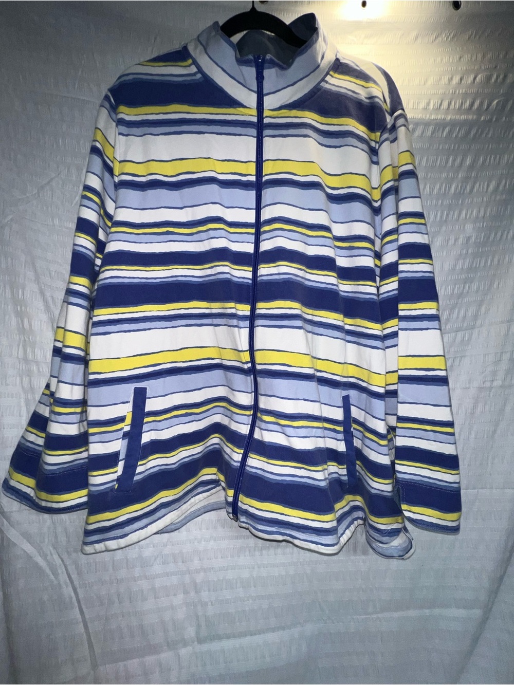 Talbots Striped Zip-Up Jacket in Blue, White & Yellow